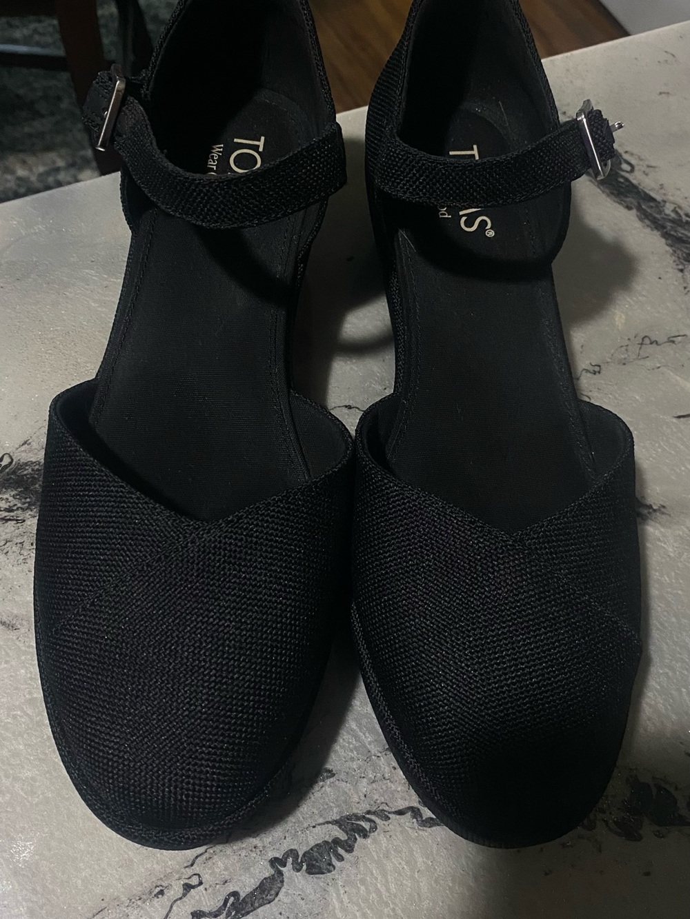 TOMS Black Women's Mary Jane Heels with Ankle Strap